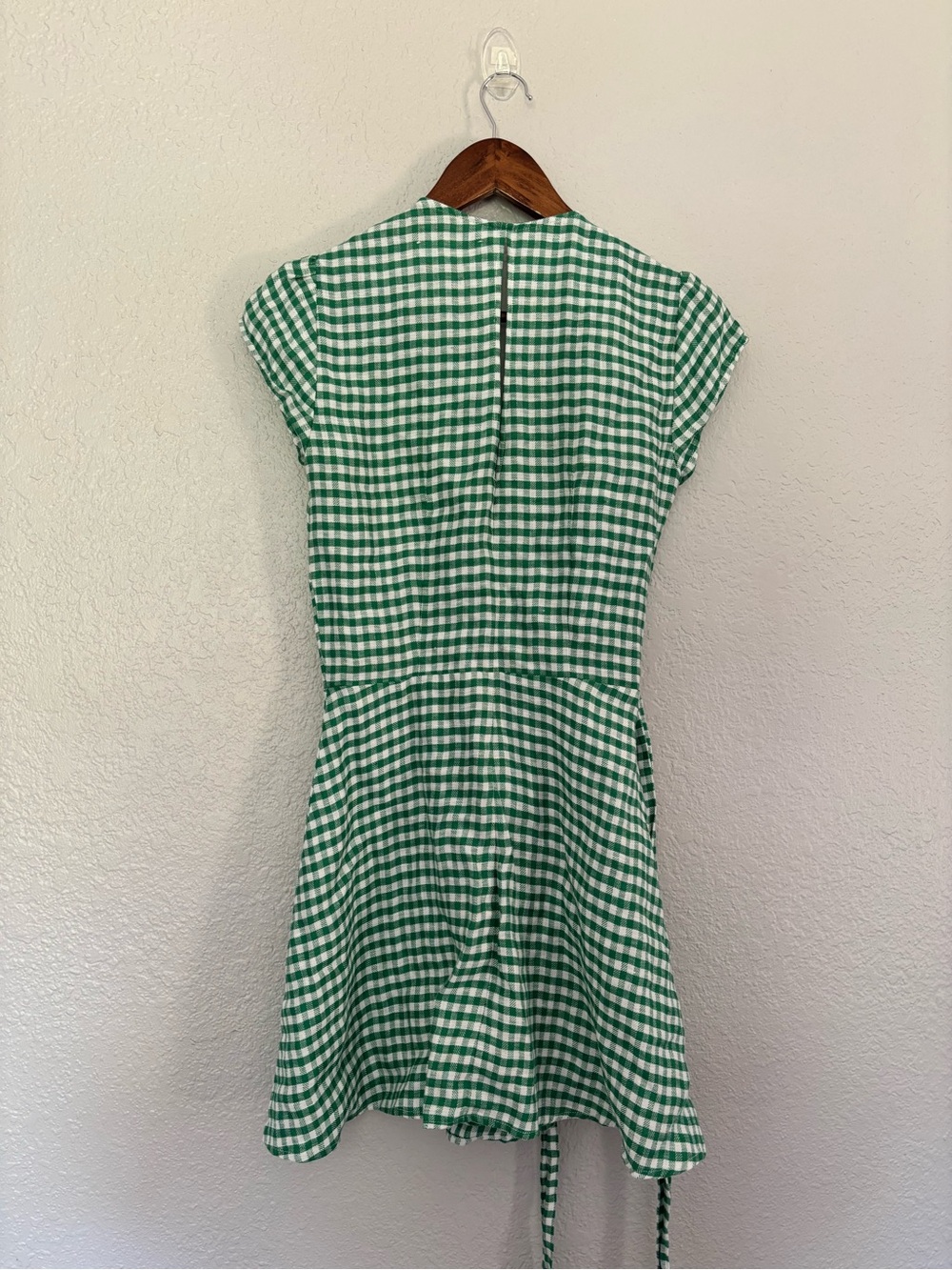 Reformation Rodin Linen Wrap Mini Dress in Green Gingham - Picture 8 of 10